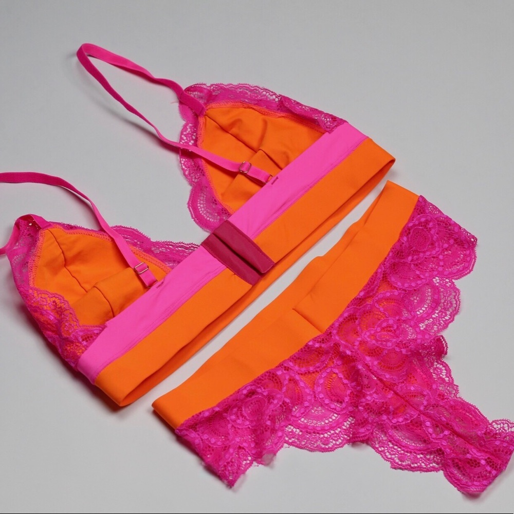 Neon lace bralette & thong panty - 2 piece set - Picture 12 of 16